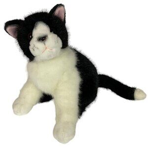 Russ Berrie & Co Checkers Cat Plush Stuffed Animal Black White Kitty Vintage